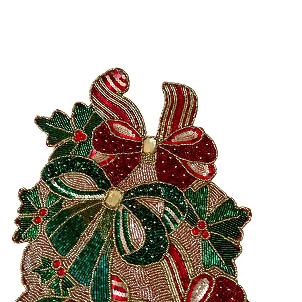 Nicole Miller Beaded Poinsettia Bow Table Runner 13x34 Pink Red Green New